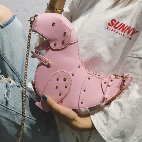 Dinosaur Shape Shoulder Bags for Women Rivet Chain Crossbody Bag Luxury Leather Handbags Cute Cartoon Ladies Messenger Bags Sac