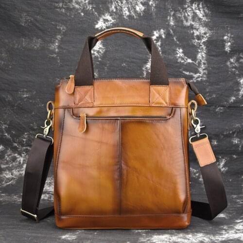 Men Genuine leather Cross Body Tote bag Retro Hand Color Briefcases High Quality Male Classic HandBags Shoulder Messenger Bag