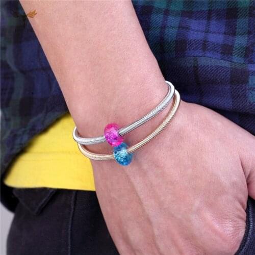 Charm Bracelet Memory Spring Multicolor Crystal Stainless Steel Jewelry Couple Lovers Accessories New Christmas Gift for Girls
