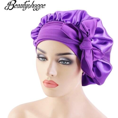 Satin Bonnet With Long Ribbon Wrap Double Layer Headwrap Women Hair Cover Large Size Hair Wrap CapNight Sleep hat