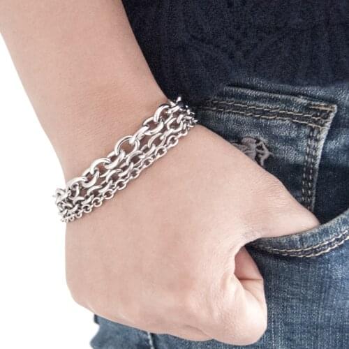 Risul Stainless steel Punk Rock style Big Rolo cable Bracelet women gold color Bangle feMale Hip Hop Party Rock Jewelry
