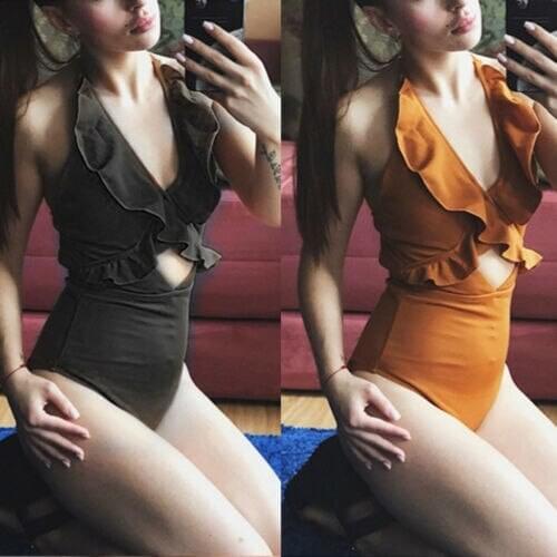 One Piece Swimsuit Women Ruffle Bandage Backless Swimwear Push Up Padded Bra Bathing Suit Beachwear Monokini Maillot De Bain