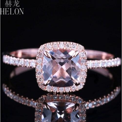 Solid 10K Rose Gold Certified Cushion 0.9ct morganite Diamonds Engagement Ring Women Wedding Romantic Jewelry Ring Claw Prongs
