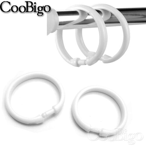 10pcs Pack 64*59mm Practical White Plastic Shower Curtain Ring Snap On Button Clip #FLC291E-W