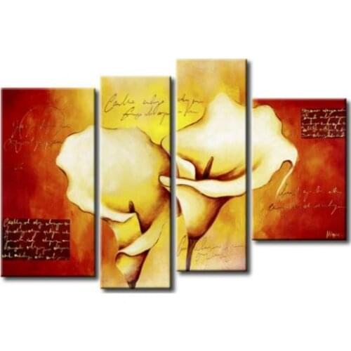 4 Piece Hand Painted Lily Flower Oil Painting Canvas Wall Art Painting on Canvas for Living Room Decorative Picture
