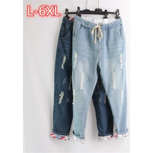 6XL Special Design Elastic Boyfriend For Women Jeans Plus Size Loose Ripped Jeans High Waist Stretch Denim Haren Pants Femme 409