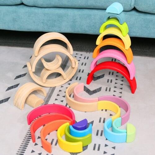 7pcs/set DIY Wooden Toys Rainbow Building Blocks Rainbow Stacker Montessori toys Creative Educational Toys Stacking Balance Game