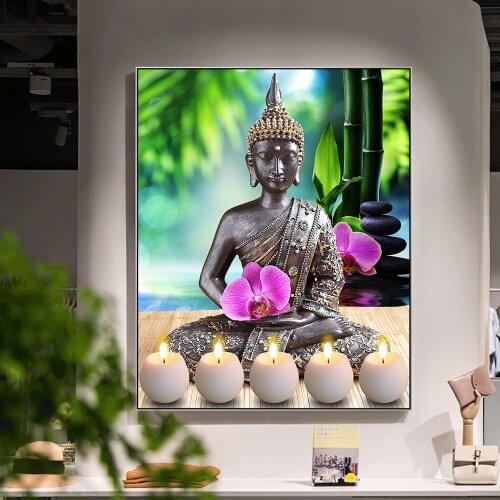 Abstract Buddha Candles Flowers Painting Modern Canvas Prints And Posters Wall Artwork For Living Room Home Decoration