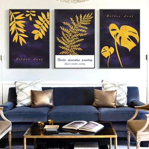Abstract Golden Leaf Plant Wall Art Canvas Painting Nordic Posters and Prints Wall Pictures for Living Room Modern Home Décor