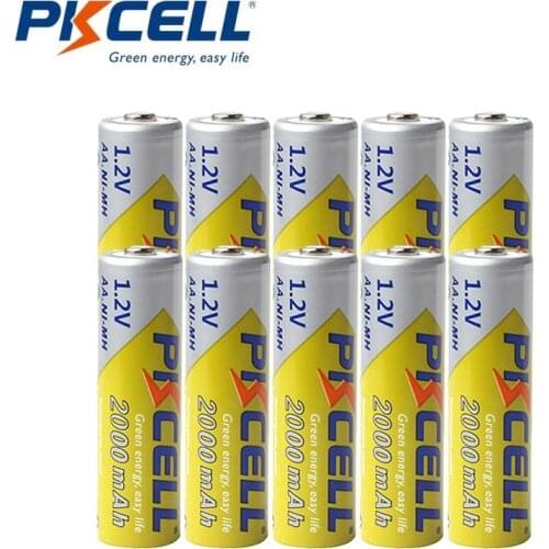 10Pcs PKCELL AA Rechargeable Battery 2000mah NIMH Battery 1.2V Batteries Cycles Real Capacity For Digital Camera