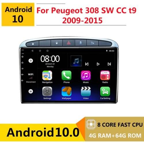 2 din 8 core android 10 car radio auto stereo for Peugeot 308 sw cc t9 2009 2010 2011 2015 navigation GPS DVD Multimedia Player
