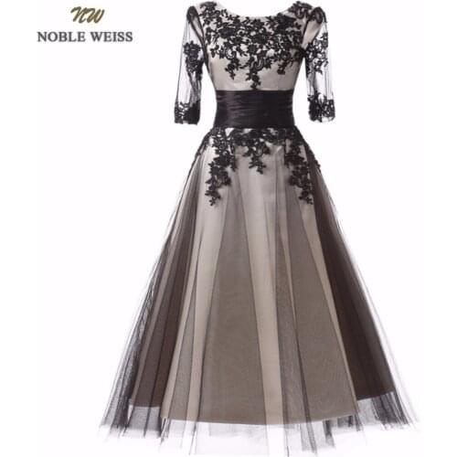 NOBLE WEISS Black Prom Dress O-Neck Appliques Junior School Prom Gown Custom Made Special Occasion Dresses With Half Sleeves