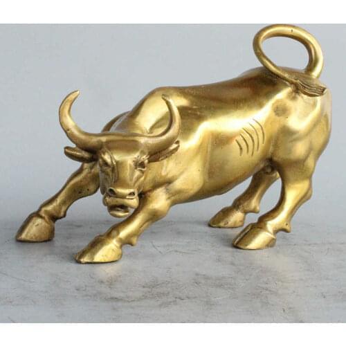 BIG WALL STREET BRONZE FIERCE BULL OX STATUE-BRASS