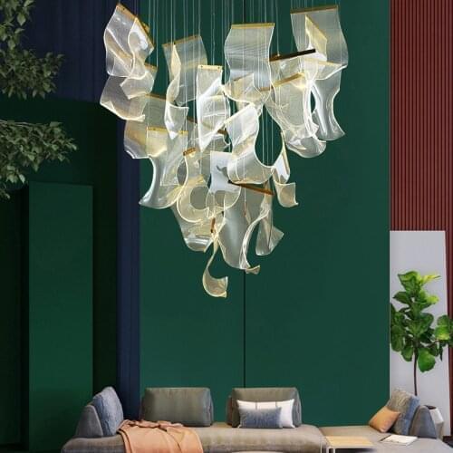 Large Engraved Acrylic Pendant lights Modern led Hanging lamps for living room dining Stairs hotel hall decoration