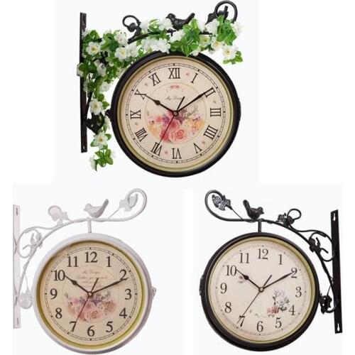 Double Face Design Wall Clock Handmade Metal Craft Home Decoration On The Wall Wrought Iron Retro Vintage Wall Clock free ship