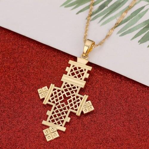 Ethiopian Big Cross Pendant Necklaces for Women Men Gold Color Africa Ethiopia Crosses Jewelry Eritrea Items