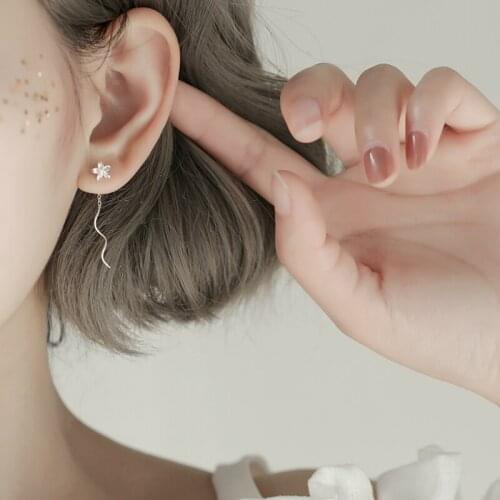 KISSLOVE New Design Long Flower Earring Chain Wave Earring Plant Flower Drop Earrings For Women Cute Girls Christmas Gift