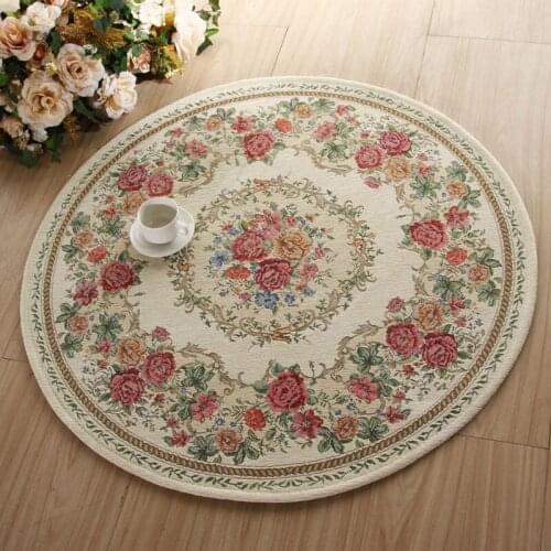 Round Carpet England Style Garden Tea Table Bed Room Decor Water-absorption Anti-slip Rugs Thicken Soft Chic Printed Decor Mat
