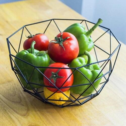Metal Geometric Fruit Basket Modern Wire Basket Vegetable Storage Bowl Kitchen Drain Display Rack Holder Iron Desktop Snack Rack