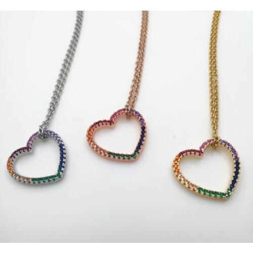 Fashion Women Color Gold Rose Stainless Steel Copper Hollow Color Crystal Heart Star Necklace Pulseras Jewelry