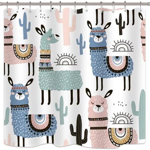Cartoon Alpaca Animals Colorful Llama Cactus Cute Lama Bath Decor