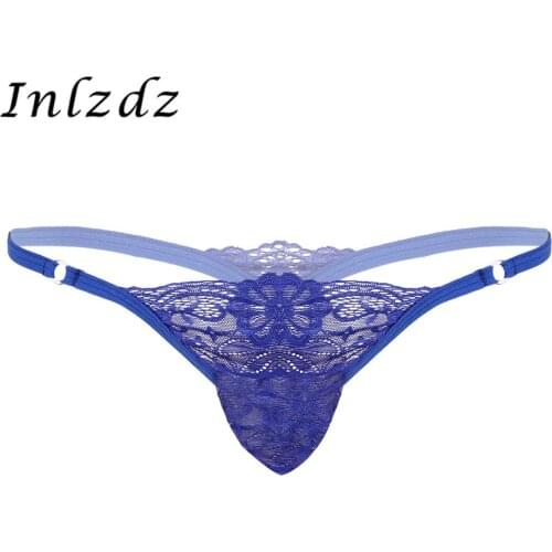 Mens Erotic Lingerie Sex Bikini Underwear Lace T-back Briefs Bulge Pouch G-String See Through Thong Panties Sleepwear Underpants