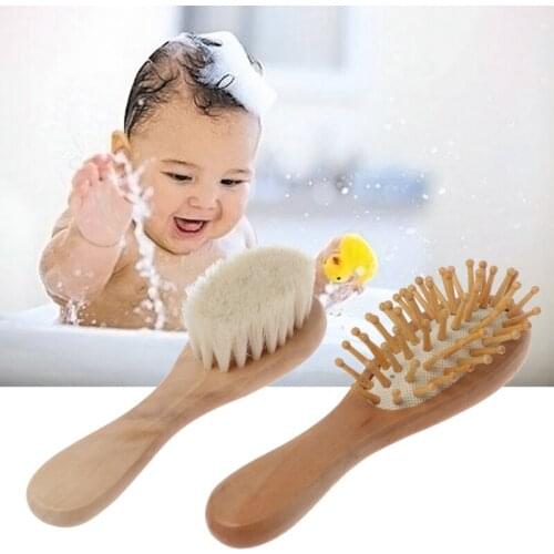 New Baby Care Pure Natural Wool Baby Wooden Brush Comb Brush Baby Hair Brush Newborn Hair Brush Infant Comb Head Massager Brush