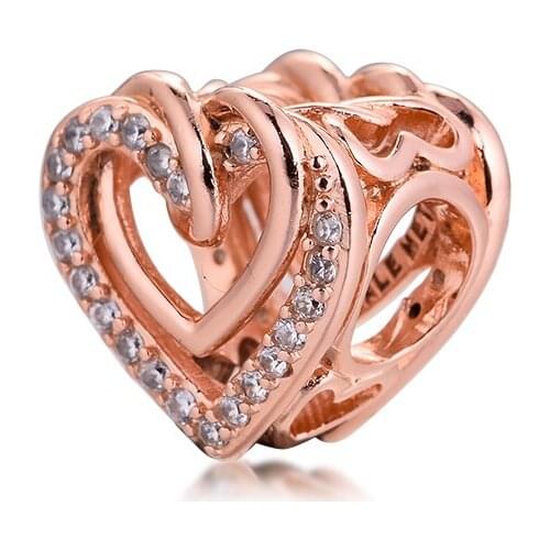 Sparkling Entwined Hearts Charm 2021 New Collection Rose Gold Plated Jewelry Fits Original Beads Bracelets Woman DIY Beads