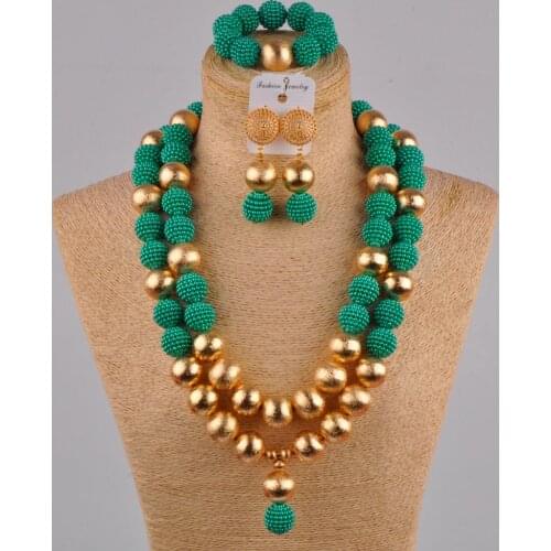 24 inches teal green african necklace jewelry set simulated pearl FZZ40
