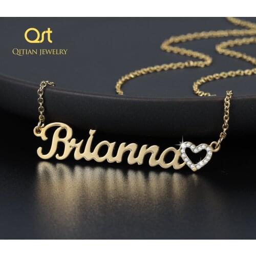 Personalized Custom Name Necklace Iced Out hollow Bling heart name Stainless Steel charm Nameplate Necklace Jewelry Women Gifts