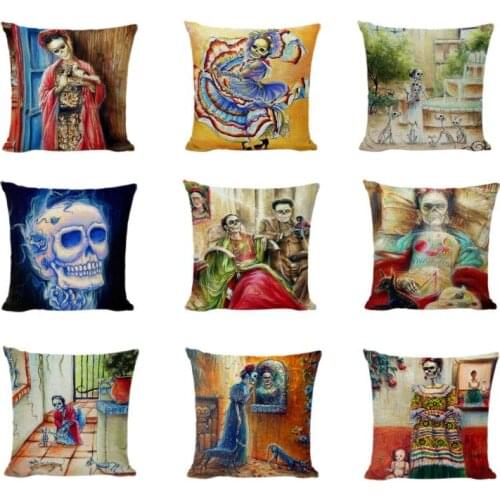 Personalized Sugar Skull Cushion Cover Dancing Woman Flower Printed Home Decor Gaming Chair Gifts Linen Cotton Throw Pillow Case