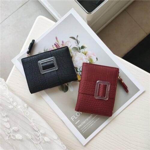 Folding Wallet Womens Short Crocodile Pattern Wallet Simple Ultra-Thin Zipper Coin Purse