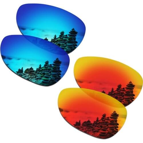 SmartVLT 2 Pairs Polarized Sunglasses Replacement Lenses for Oakley Felon Ice Blue and Fire Red