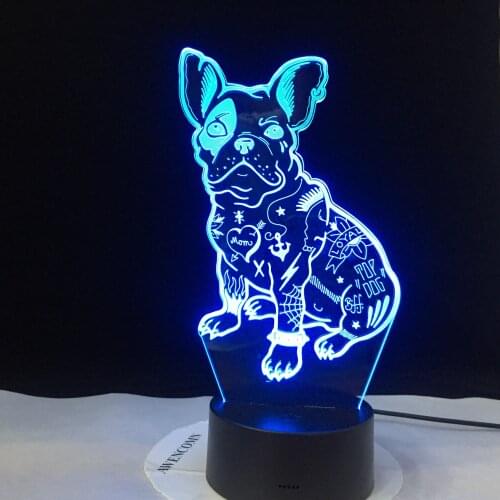 Bulldog 2019 French Cute Love Puppy 3D LED Desk Lamp RGBw Night Light USB Desk Lamp Remote Control Home Decor Gift for Kids