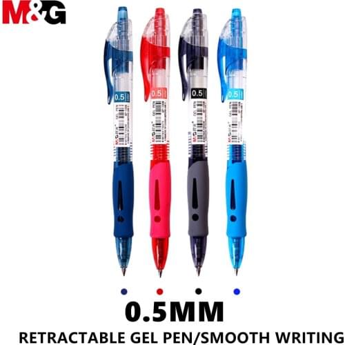 M&G Retractable Gel Pen 0.5mm Black Blue Red Gel Ink Refill Gelpen School Office Supplies Stationary Pens