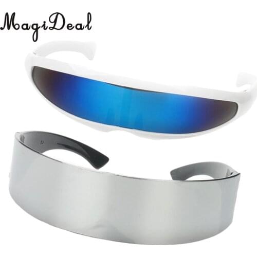 2 Pieces Festival Funny Metallic Silver Narrow Blue Space Robot Party Eye Glasses Future Soldier Sunglasses Photo Prop Goggles