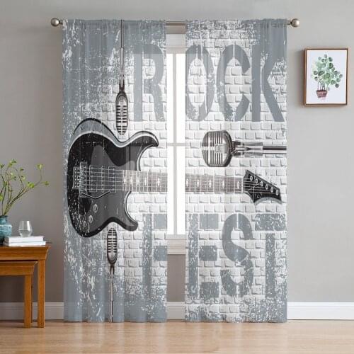 Rock Guitar Music Sheer Curtains for Girl Kids Bedroom Kitchen Window Drapes Curtain Home Decoration