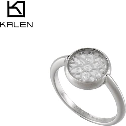 KALEN 8 Styles Stainless Steel Rings Jewelry Retro Geometric Pattern Hollow Ring Cute Decoration CZ AAA+Rings For Women
