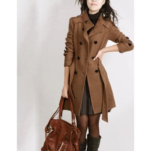 Women slim fit waist woolen coat medium long woolen coat trench coat women