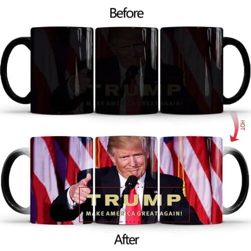 1Pcs New 350ml Donald Trump Color Changing Mugs Creative Ceramic Coffee Milk Heat Sensitive Cups Novelty Gift for Children Kids