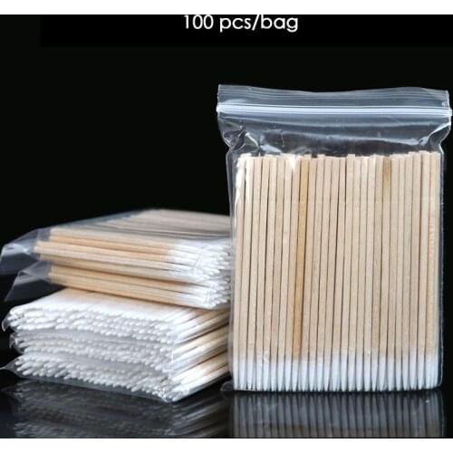 100pcs Disposable Wood Cotton Swab Cotton Buds Cosmetics Permanent Makeup Q-tips