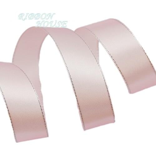 25 yards/roll) 25mm Pink Silver Edge Satin Ribbon Wholesale Gift Wrapping Christmas ribbons