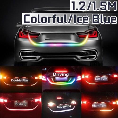 5 Mode Car Rear Trunk Lights Multicolor RGB Tail box Light Dynamic Streamer Brake Turn Signal Warning LED Strip 120cm 150cm