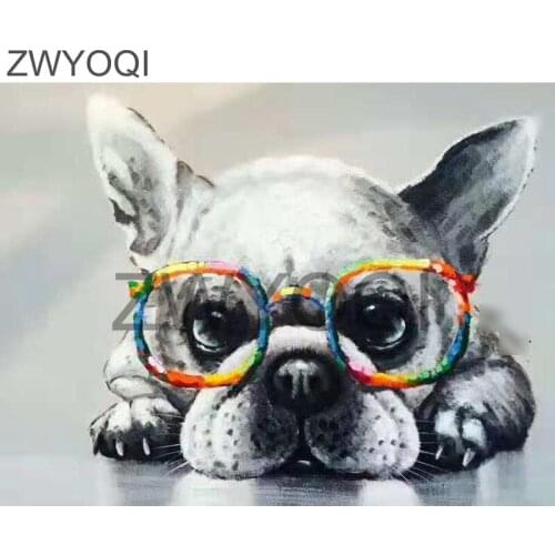 5DDIY Diamond painting Full Round Diamond mosaic Color glasses dog Full Square Diamond embroidery Cross stitch Color glasses dog