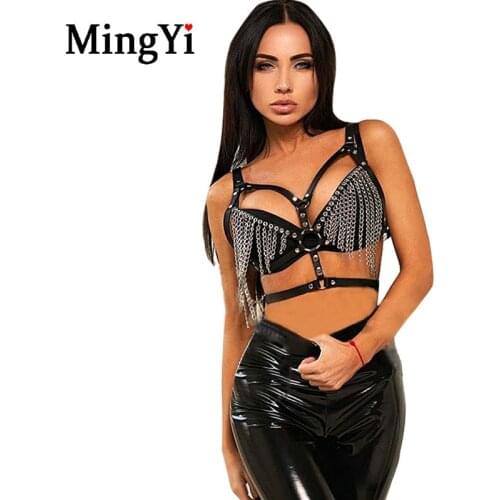 BDSM Chain Bra Harness Belt Women Gothic Sexy Metal Tassel Chains Chest Bondage Body Harness Straps Belt Top Fetish Lingerie Sex