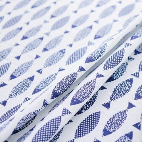 Free shipping Cotton and hemp cartoon fish print fabric sofa linen curtain fabric handmade diy tablecloth