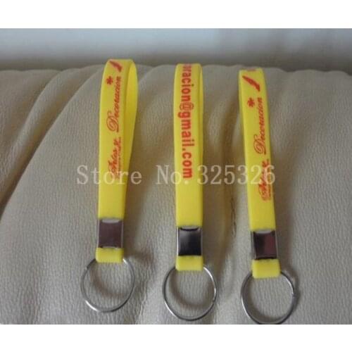 Promotion Silicone Bracelet Keychain Logo Custom Print Awareness ID Wrist Keychain Gift