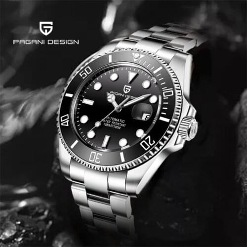 PAGANI DESIGN Classic Black PD-1639 Diver Watch Mechanical Automatic Watch Stainless Steel Mens Watch Sapphire NH35A Sports