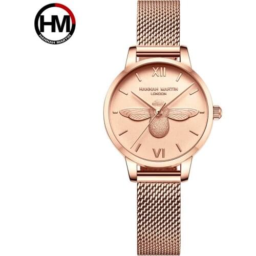 Hannah Martin Stainless Steel Mesh Wristwatches Top Brand Luxury Japan Quartz Movement Elegant Style Watches For Women