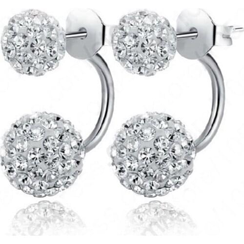 Detail One Pair New Arrival Nice 925 Sterling Silver Double Disco Crystal Beads Stud Earring Jewelry Women Accessories